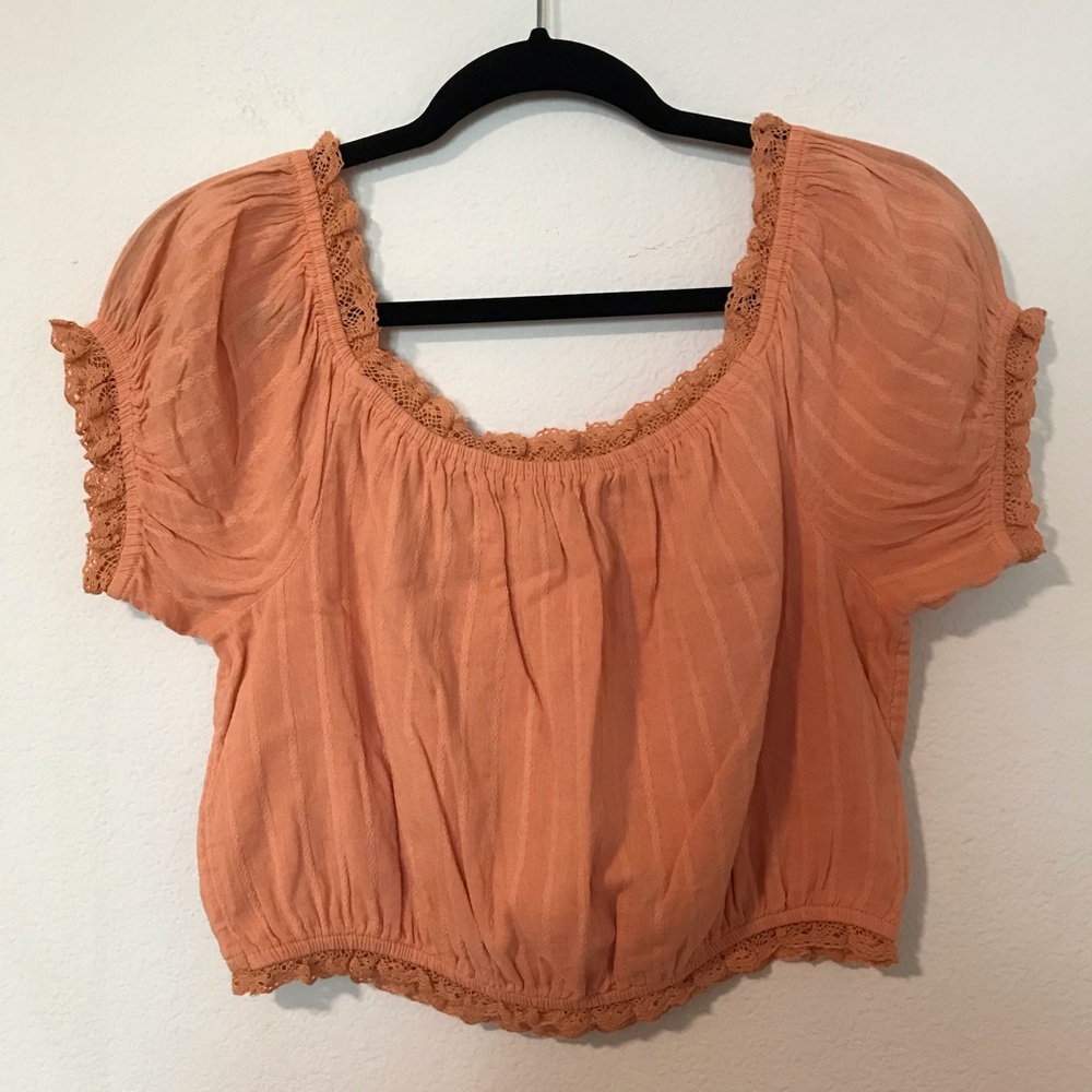American Eagle Outfitters Peach Lace Trim Crop Top